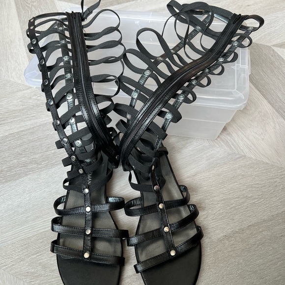Stuart Weitzman Black Knee-High Gladiator Sandals - Picture 2 of 8